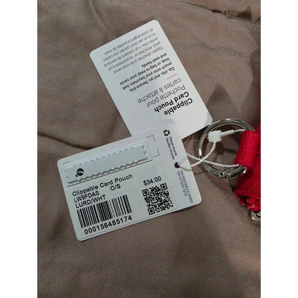 Lululemon Clippable Card Pouch Dark Red White Logo LW9FDAS NWT